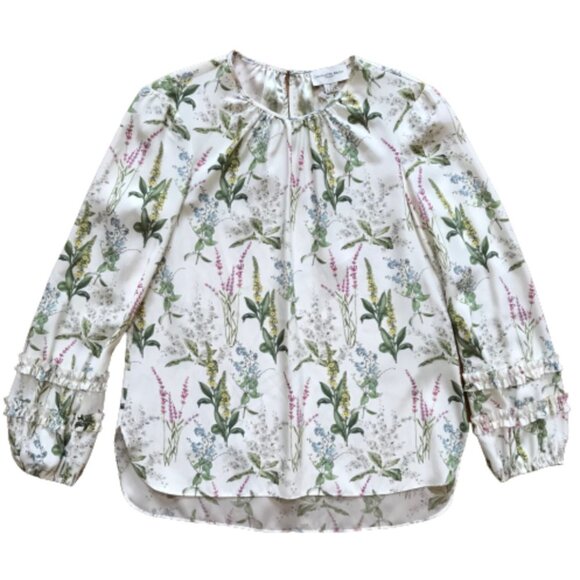 NWT Charlotte Brody Double Ruffle Blouse Top Shirt Womens Large White Floral NEW - Picture 12 of 12